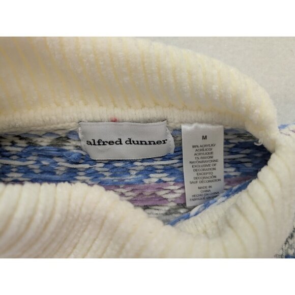 Alfred Dunner Women's Sweater Size M Ivory Cream Chenille Fair Isle Pullover - Picture 5 of 14